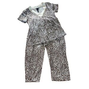 Jones New York Leopard Print Pajama Set Med Polyester & Rayon Soft Knit Cozy